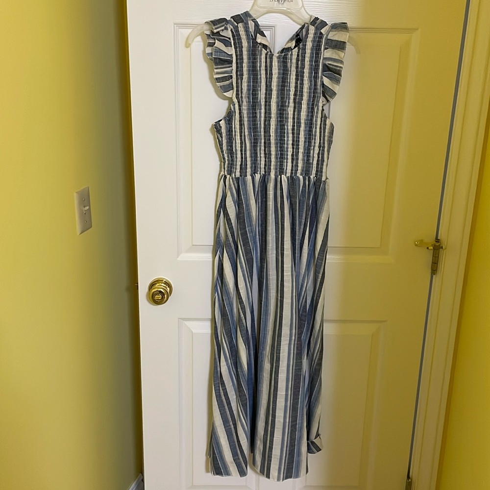 SHEIN STRIPED SHIRRED RUFFLE CUFF A-LINE DRESS